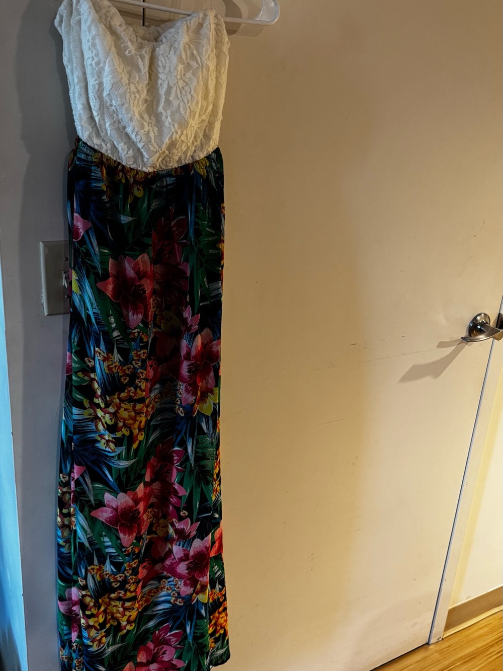 Lace Top Tropical Floral Maxi Dress